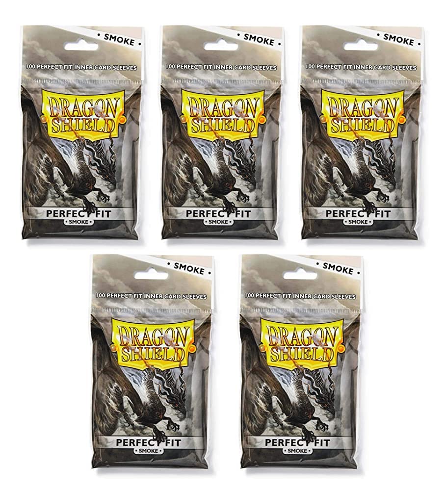 Dragon Shield Bundle: 5 Packs of Smoke Perfect Fit Standard Size Sleeves - 500 Sleeves Total