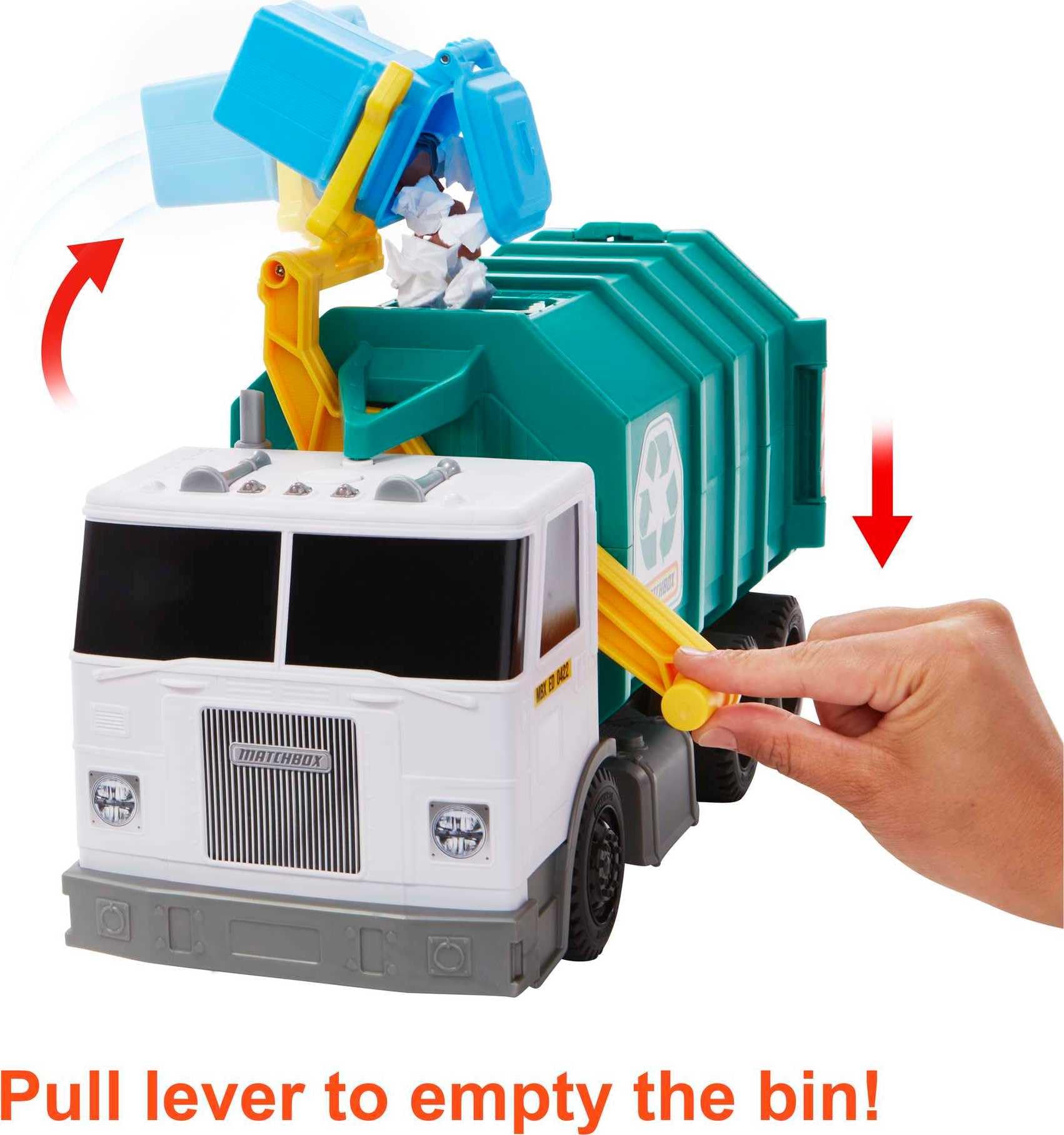 Matchbox 15-inch Recycling Truck, Lights & Sounds, Toy Cards for Kids Made from 80% ISCC-Certified Plastic