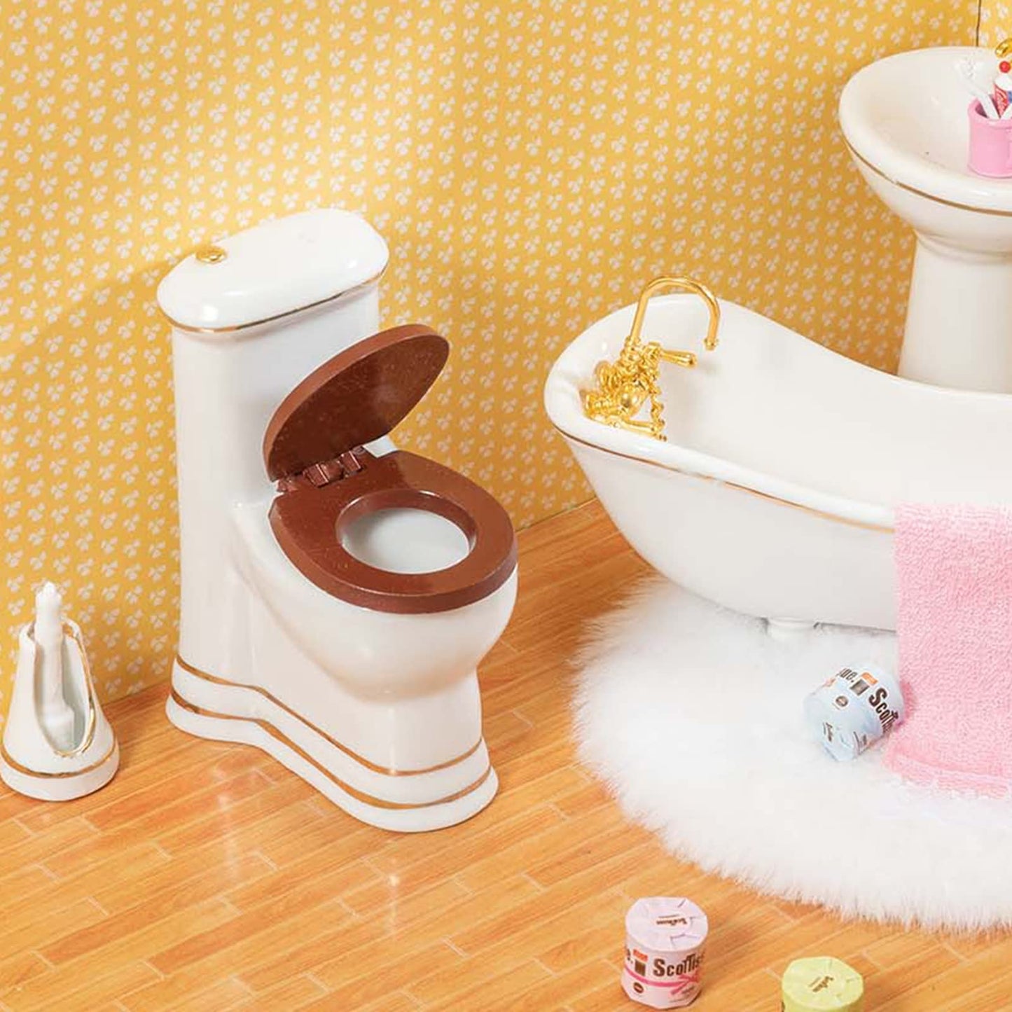 SAMCAMI Ceramic Dollhouse Furniture 1 12 Scale - Doll House Furniture Toys for Dollhouse Bathroom - Miniature Furniture Incl Toilet, Bathtub