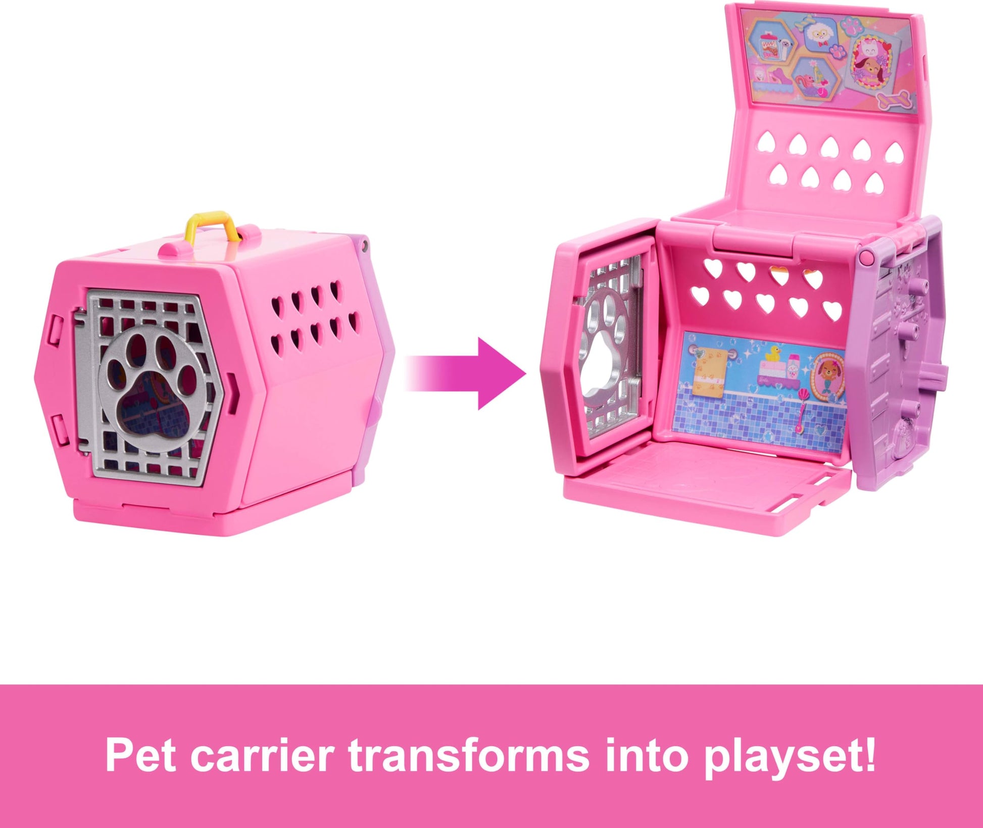 Barbie Chelsea Puppy Carrier Playset, Blonde Small Doll and Accessories, Dog Carrier with Puppy Themed Play Pieces