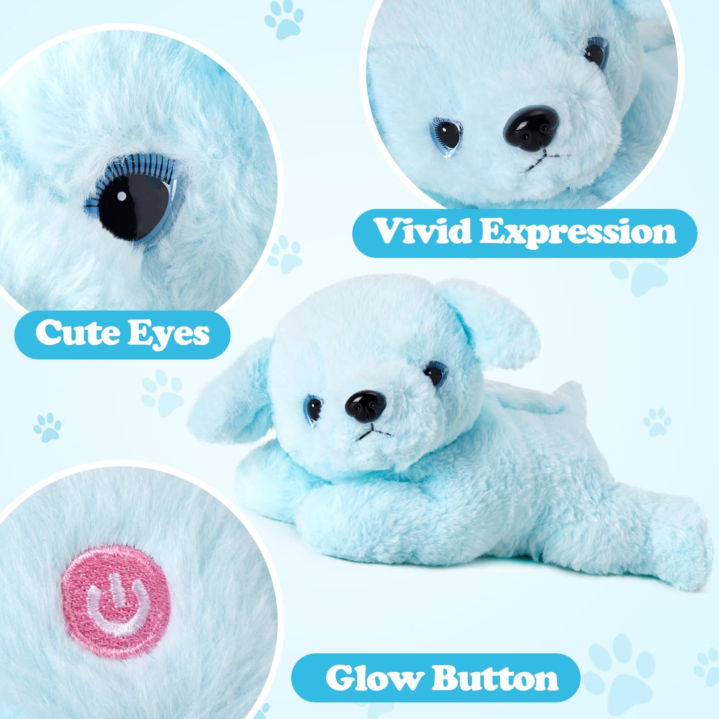 Glow Guards 15'' Blue Light up Puppy Dog Stuffed Animal Soft Plush Toy Pillow with LED Night Lights Glow Bedtime Pal Christmas Children's Day Birthday