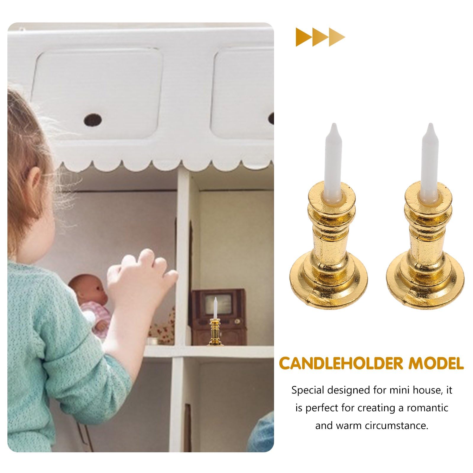 2Pcs Gold 1/12 Miniature Candle Holder Candlestick Dollhouse Accessories, DIY Micro Landscaping Decor