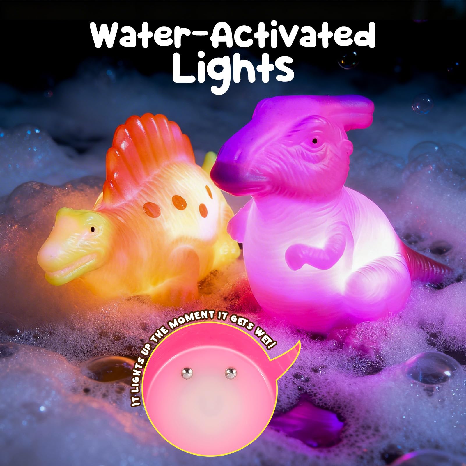 Baby Bath Toys for Toddlers 1-5, 6 Packs Light Up Floating Dinosaur Toys for Kids 1-5 Year Olds Boys Girls Halloween Xmas Birthday for Babies Age 1-5