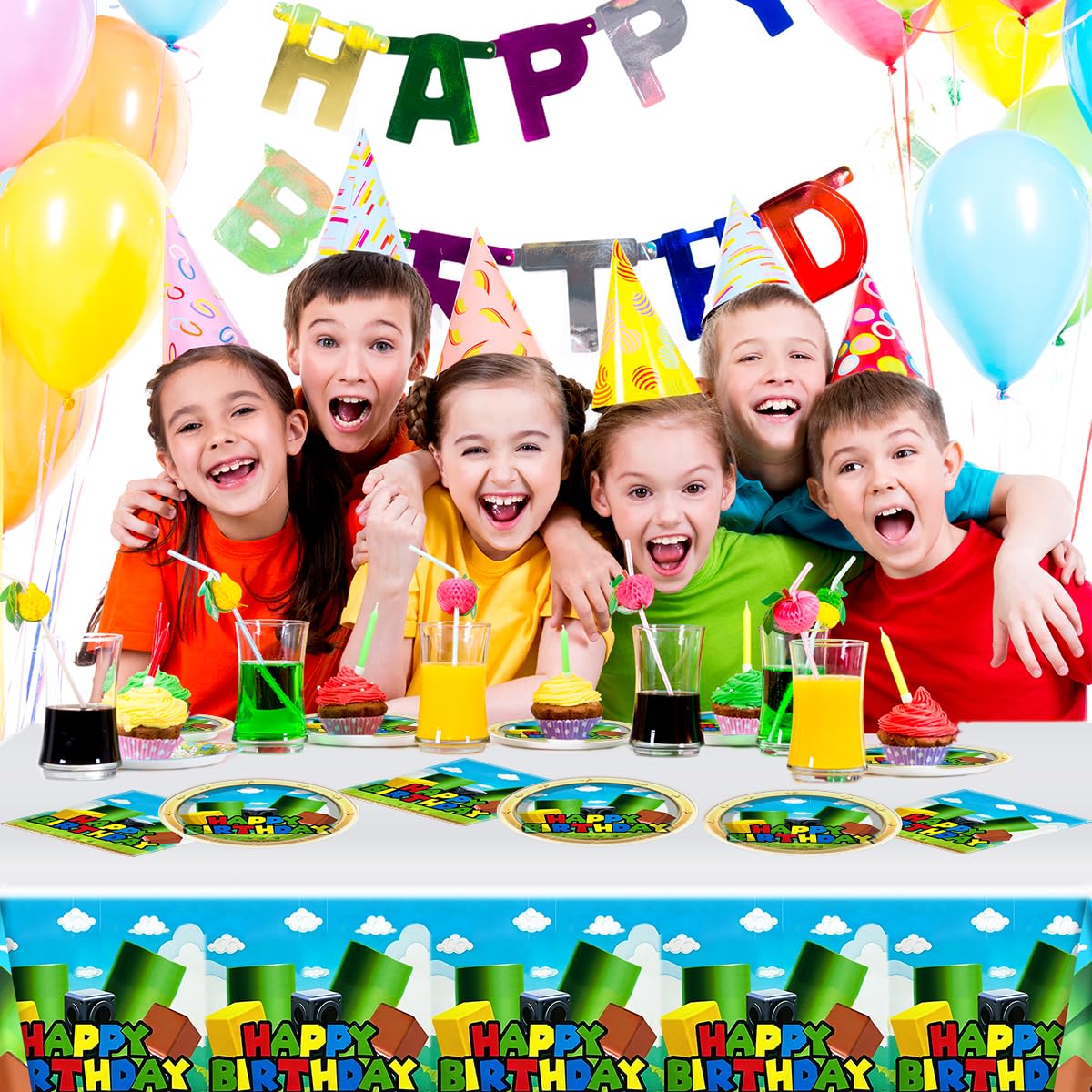 Super Bros Party Tableware, 20 Plates and 20 Napkins and Tablecloth71 '' x 42 ''Super Bros Birthday Party Decorate Supplies