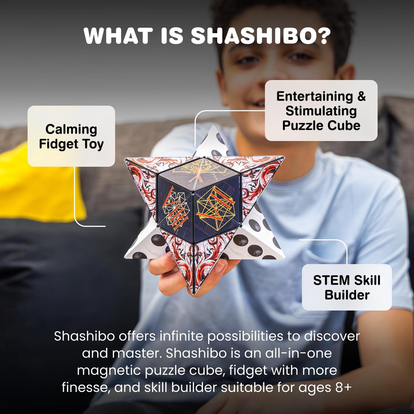 Shashibo DODECA Magnetic Puzzle Cube, Sensory Fidget Toy for Adults & Kids, Stress Relief Fidget Toy for All Ages, Cool Fidget Toys for Desk, Shape