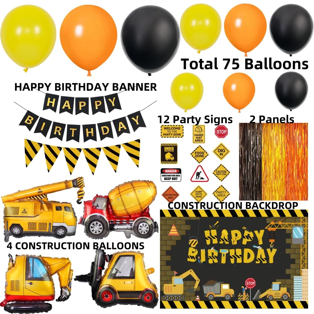 Construction Birthday Party Supplies Dump Truck Party Decorations Kits Set arch kit Garland for Boy Construction Balloons Signs Backdrop Happy