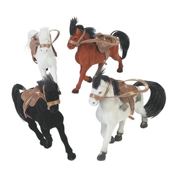 Fun Express Flocked Toy Horse Figures with Saddles Set - Realistic Miniature Horses for Kids Playtime Party Favors and Collectibles - Perfect