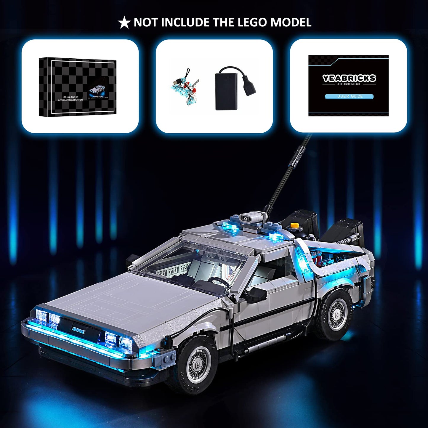 YEABRICKS LED Light Kit for Lego - Creator Expert Back to The Future Time Machine Building Blocks Model, LED Light Set Compatible with 10300(Lego Set