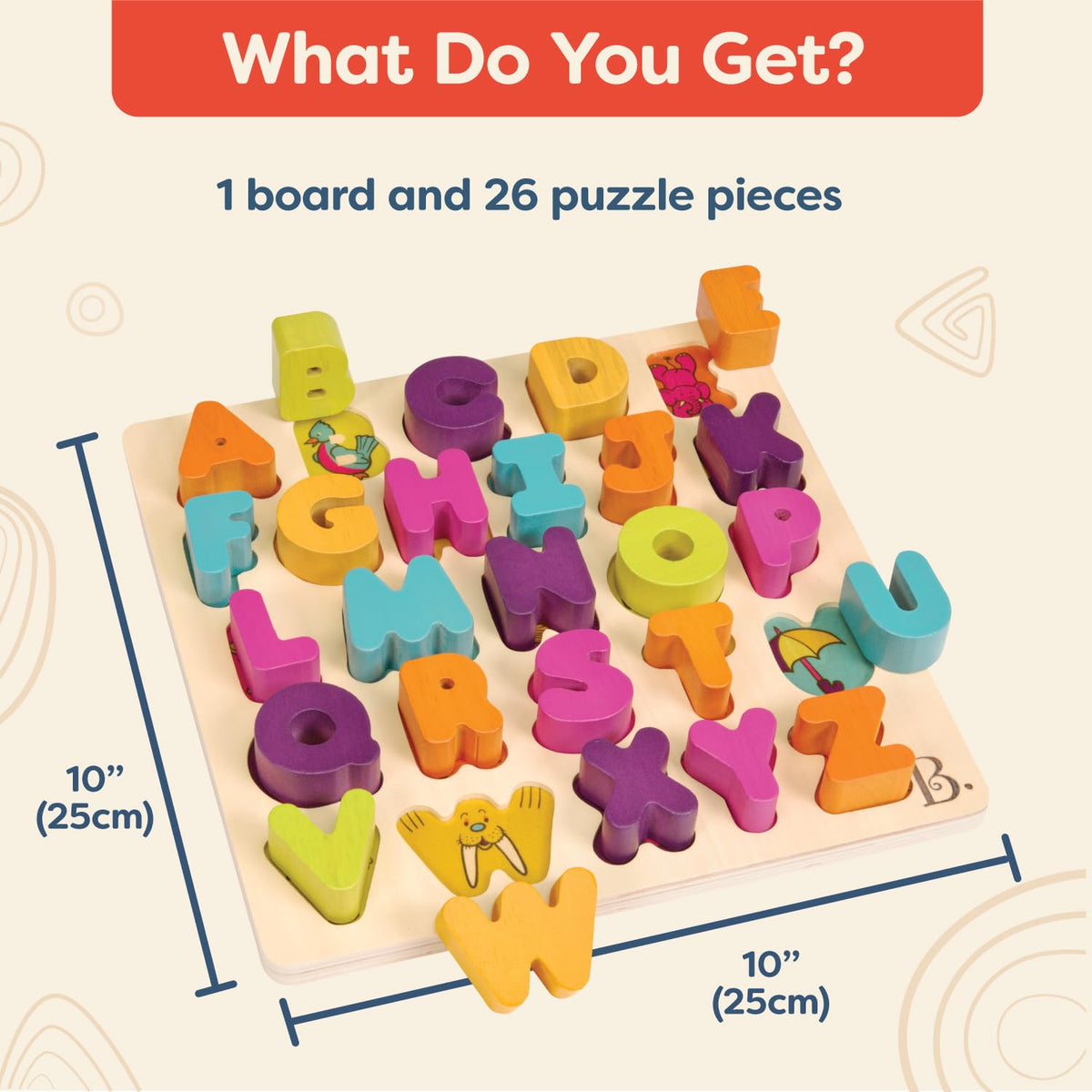 B. toys - Alpha B. Tical - Wooden Alphabet Puzzle - 26 Letter Pieces - Chunky Wooden Puzzle - Educational Toys for Toddlers, Kids - 18+ Months