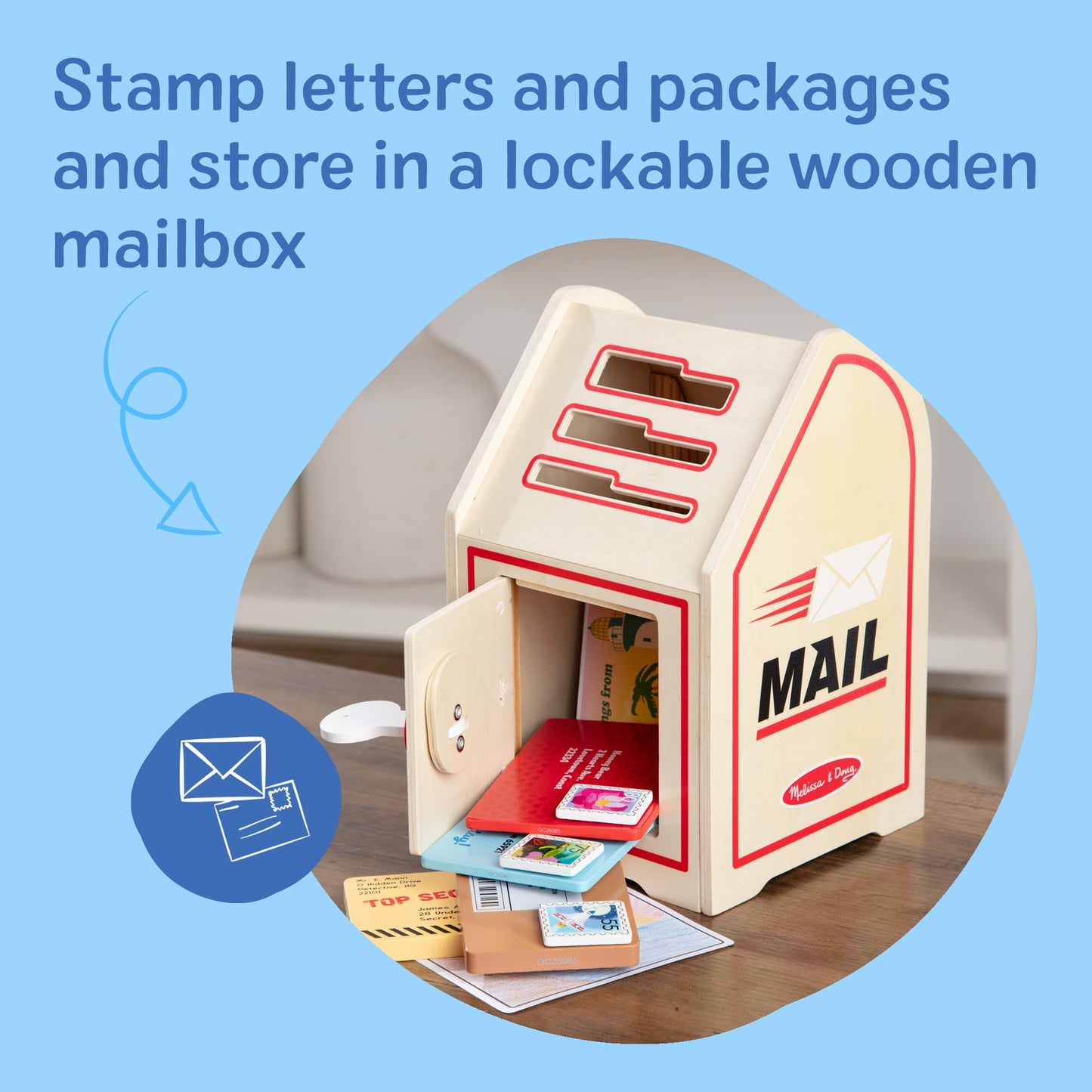 Melissa & Doug Stamp & Sort Wooden Mailbox Pretend Play Post Office Toy