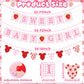 Maitys 3 Pcs Strawberry Baby Shower Decorations Girl Banners Pink Gingham Paper Garland with Baby Clothes Shaped Bunting for Girl Strawberry Birthday