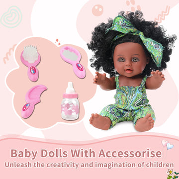 TUSALMO 10 INCH Black Baby Doll Toy with Accessories - African American Baby Dolls in Gift Box - Ideal Holiday, Christmas, Birthday Gift for 3 Year