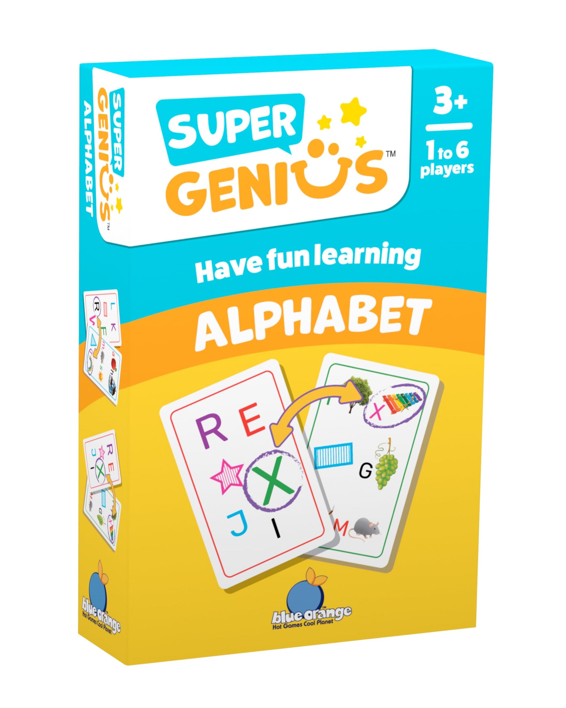 Blue Orange Super Genius Alphabet - Tabletop Card Game, Fun Flash Card Concentration Matching Game for Kids, Ages 3+, 1-6 Players, Teacher Approved