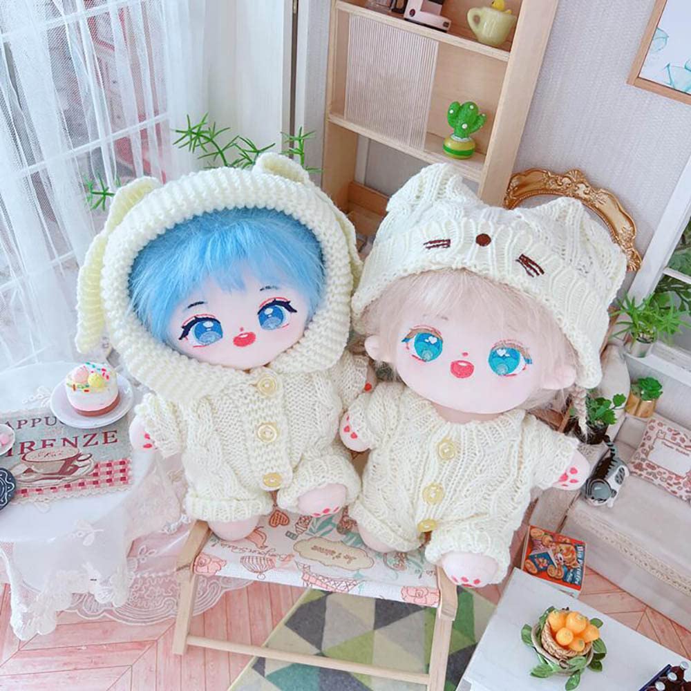 niannyyhouse 20cm Plush Doll Clothes Cat Hat Woolen Thread Onesies 8in Doll Accessories (B)