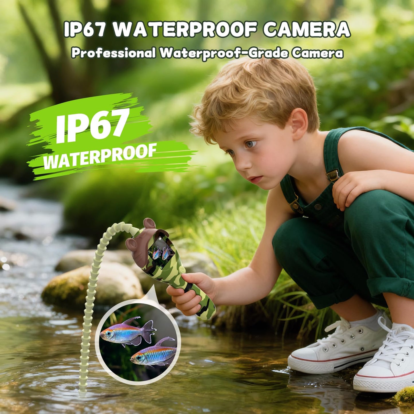 Borescope Camera Toy with Photo and Video, Snake Scope Kids Camera Microscope with Light for Outdoor Camping Nature Exploration, STEM Science Toy for