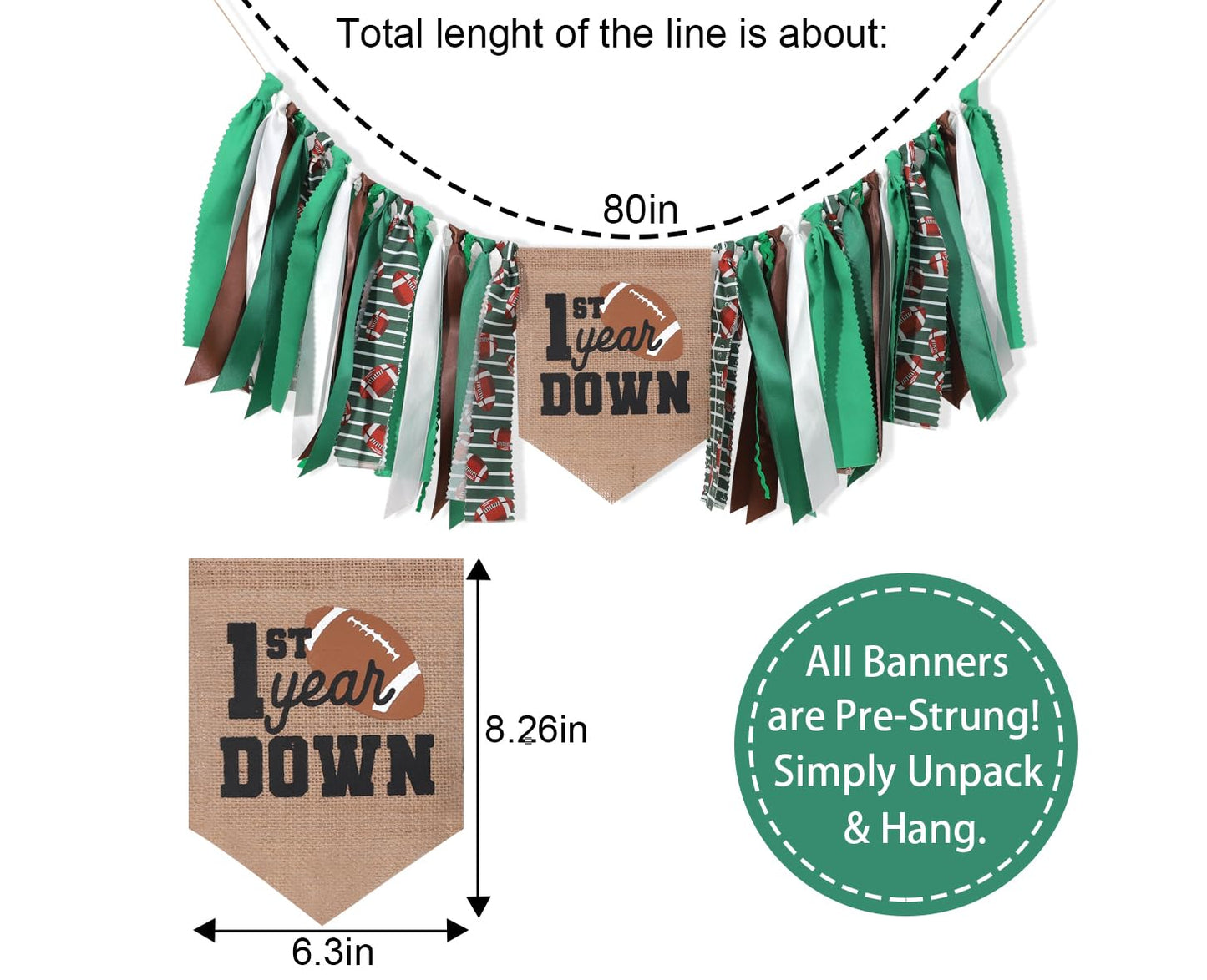 Football 1st Year Down Birthday High Chair Banner,Football 1st Birthday