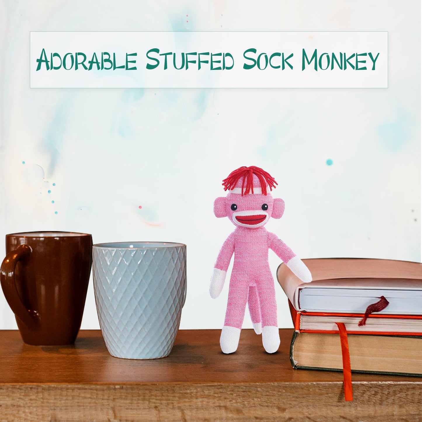 Made By Aliens Adorable Sock Monkey 8 inch, The Original Traditional Hand Knitted Stuffed Animal Toy Gift-for Kids, Babies, Teens, Girls and Boys Baby