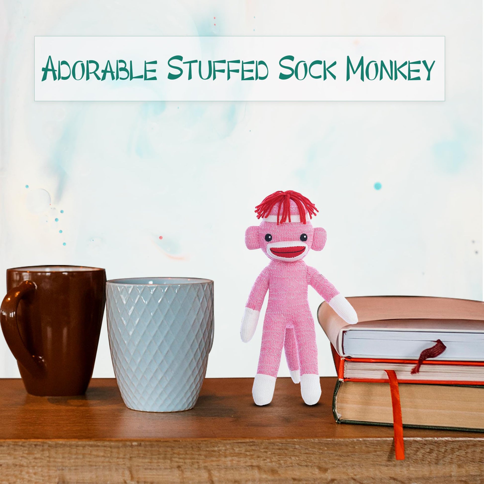 Made By Aliens Adorable Sock Monkey 8 inch, The Original Traditional Hand Knitted Stuffed Animal Toy Gift-for Kids, Babies, Teens, Girls and Boys Baby