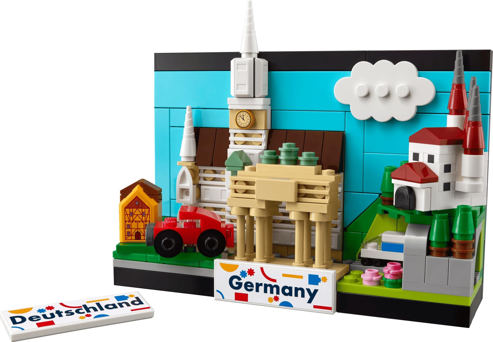 LEGO Creator Germany Postcard - 240-Piece 3D Landmark Building Set with Brandenburg Gate & Munich New Town Hall, Collectible Travel Souvenir Display