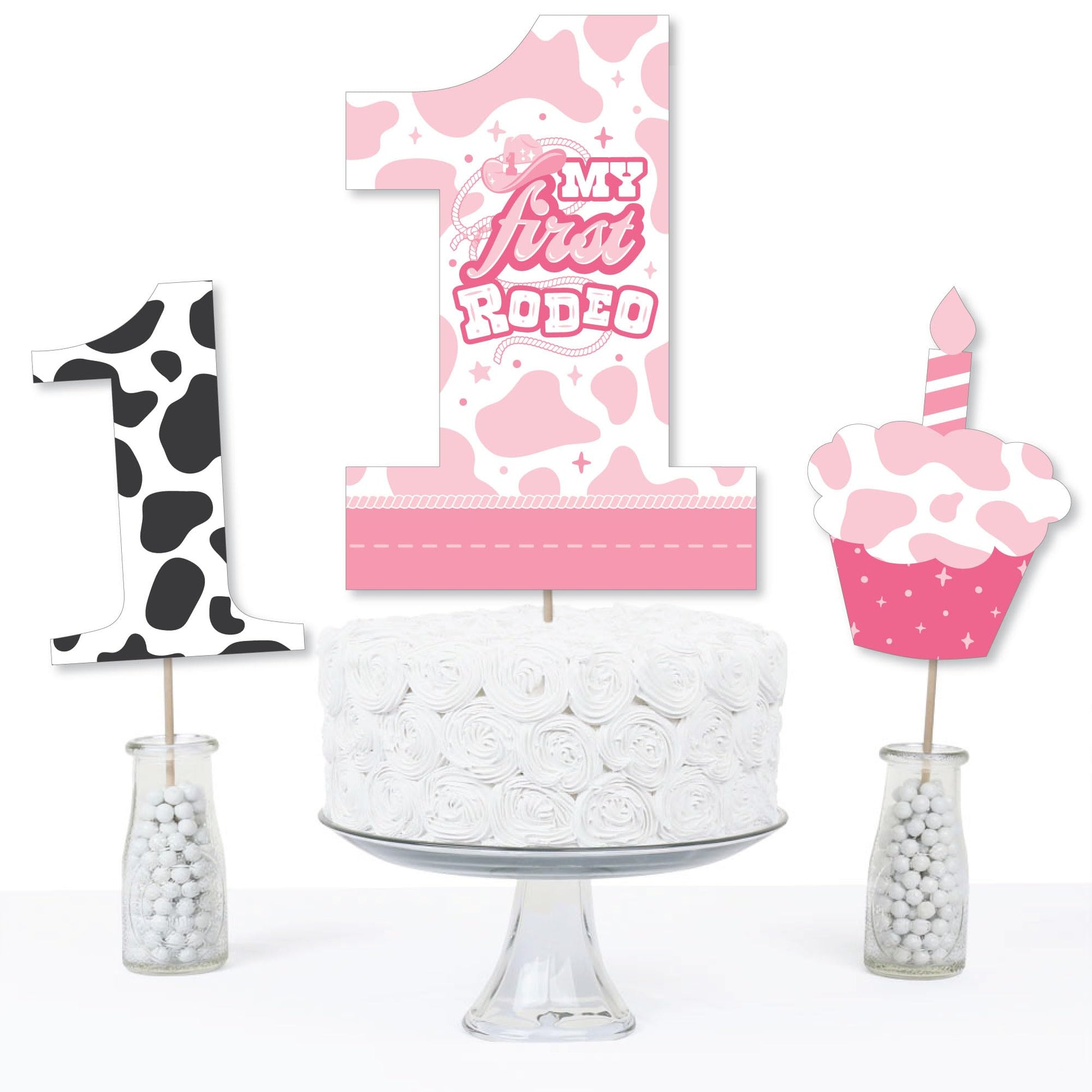 Big Dot of Happiness Pink First Rodeo - Cowgirl 1st Birthday Party Centerpiece Sticks - Table Toppers - Set of 15