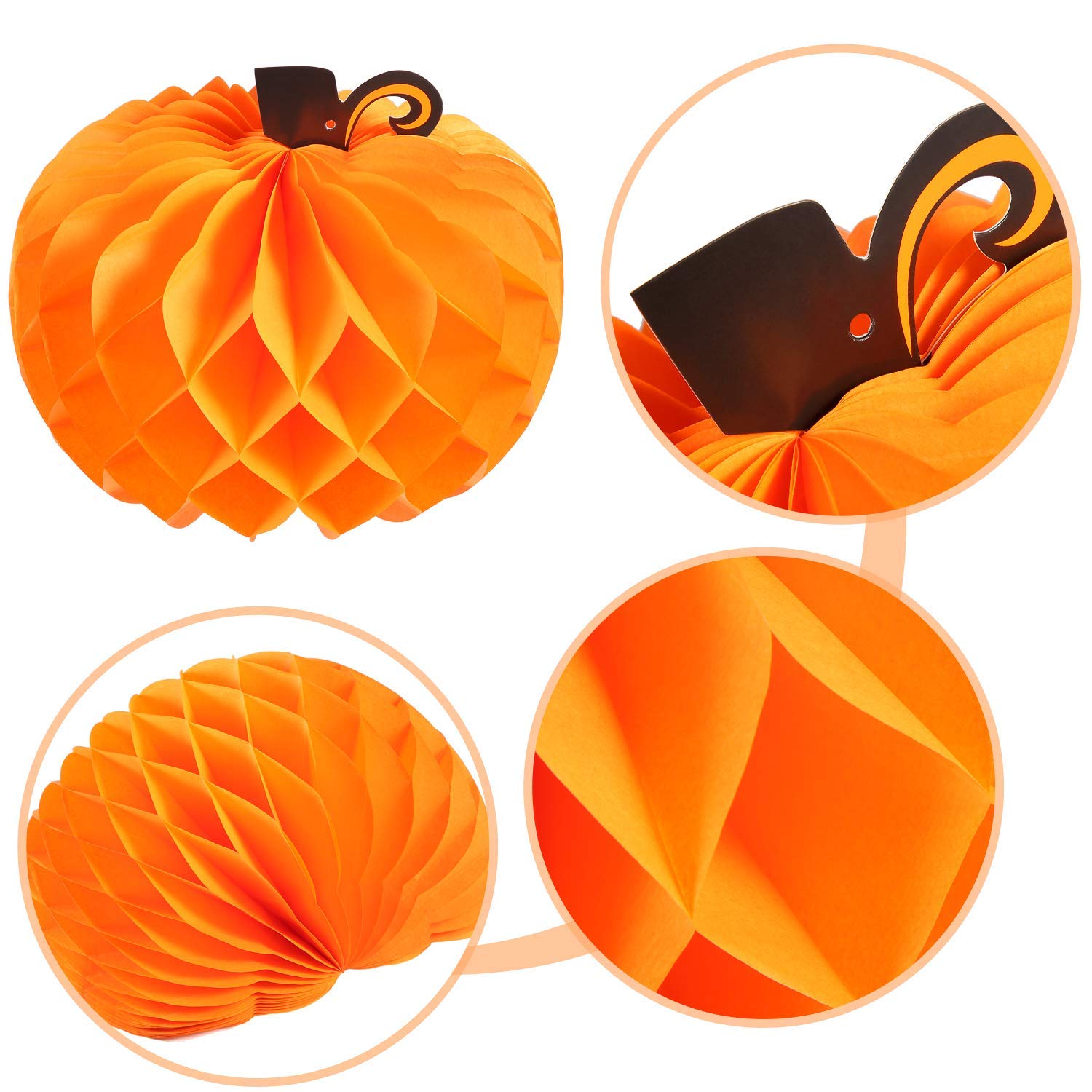JOVITEC 6 Pack Thanksgiving Table Decor Honeycomb Pumpkins 10.2 Inch Paper Fall Hanging Pumpkin Decorations 3D Tissue Centerpieces for Halloween
