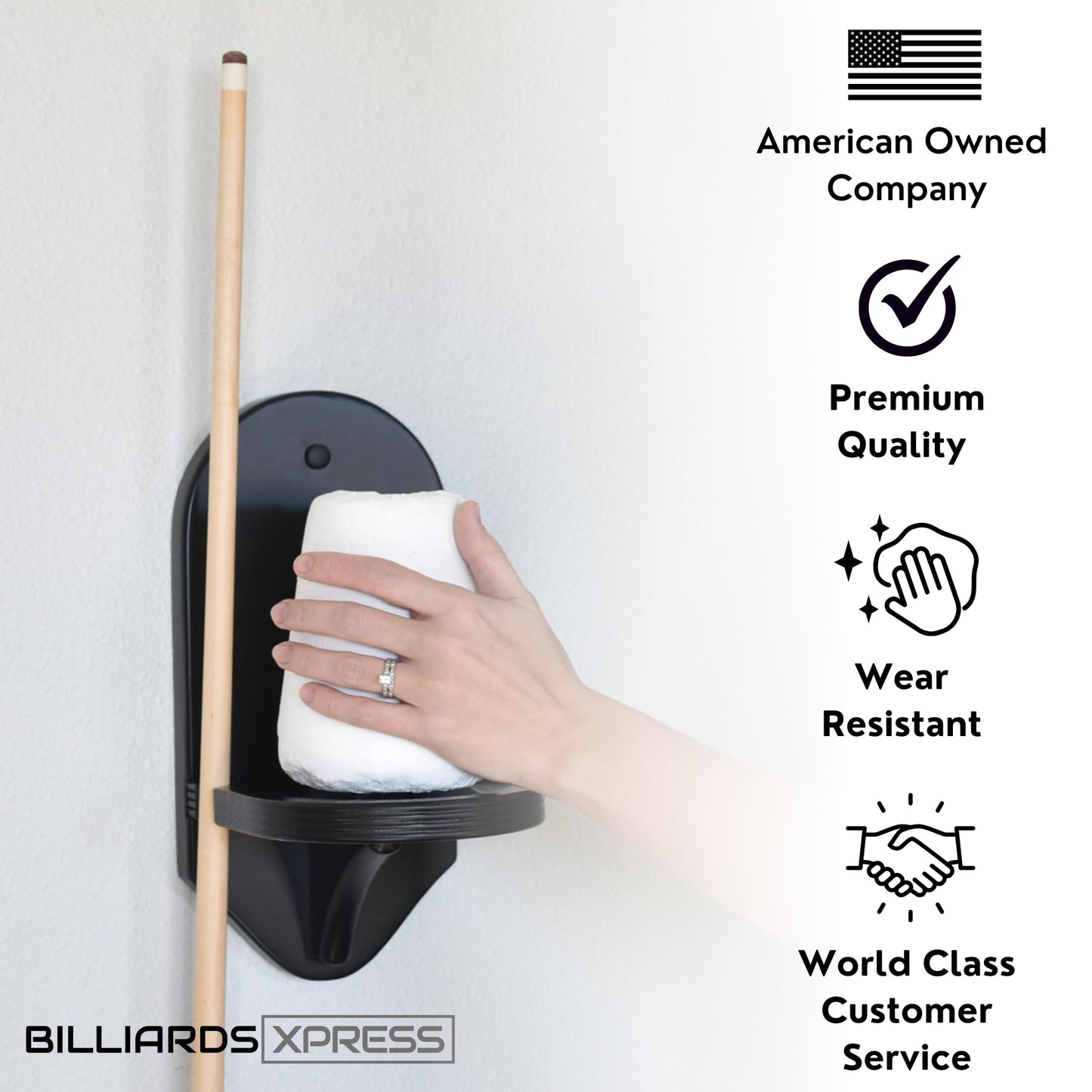 BILLIARDS XPRESS Elegant Wall Mounted Pool Table Chalk Cone Holder - Extra-Sturdy with Beveled Edge and Hardware - Black