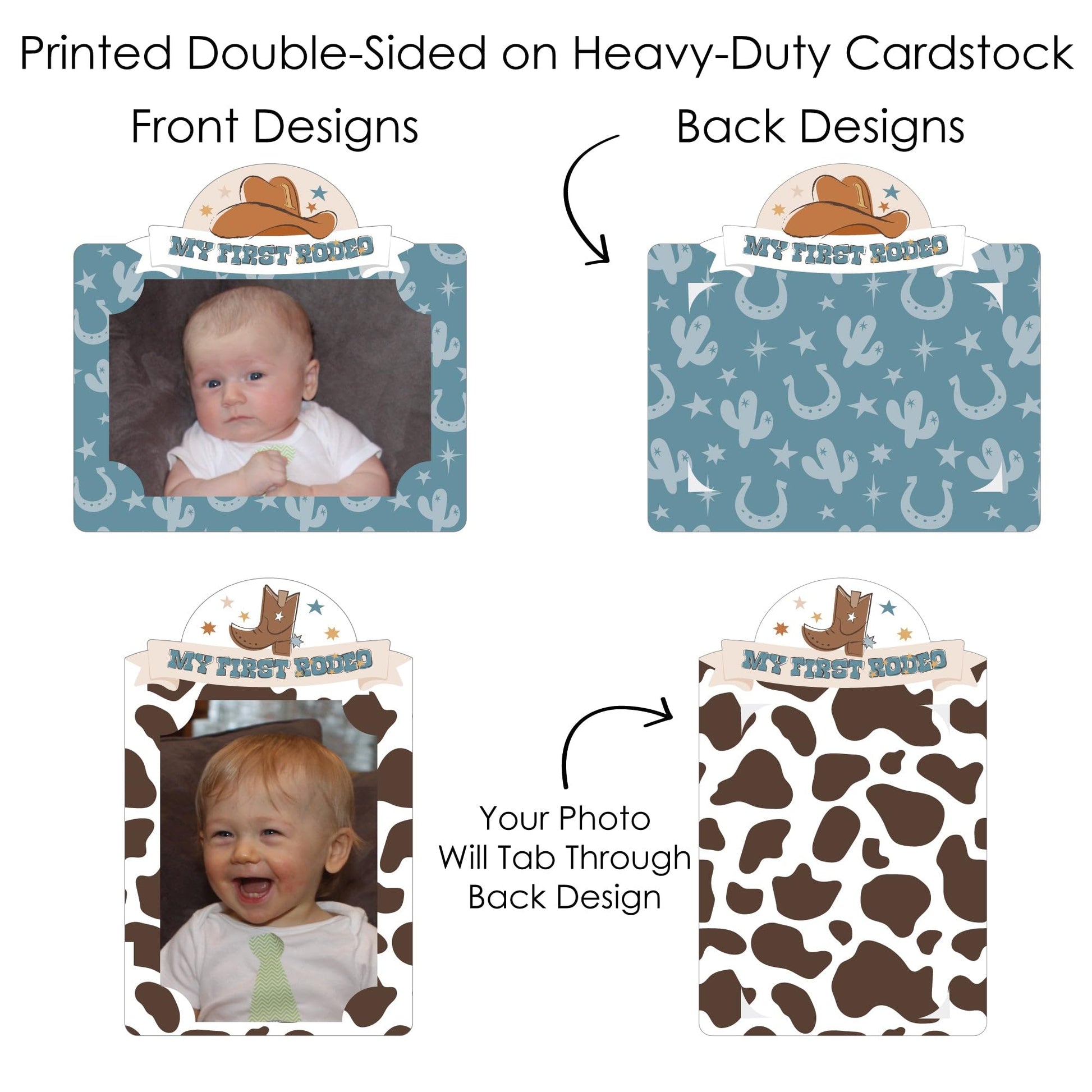 Big Dot of Happiness My First Rodeo - Little Cowboy 1st Birthday Party Picture Centerpiece Sticks - Photo Table Toppers - 15 Pieces