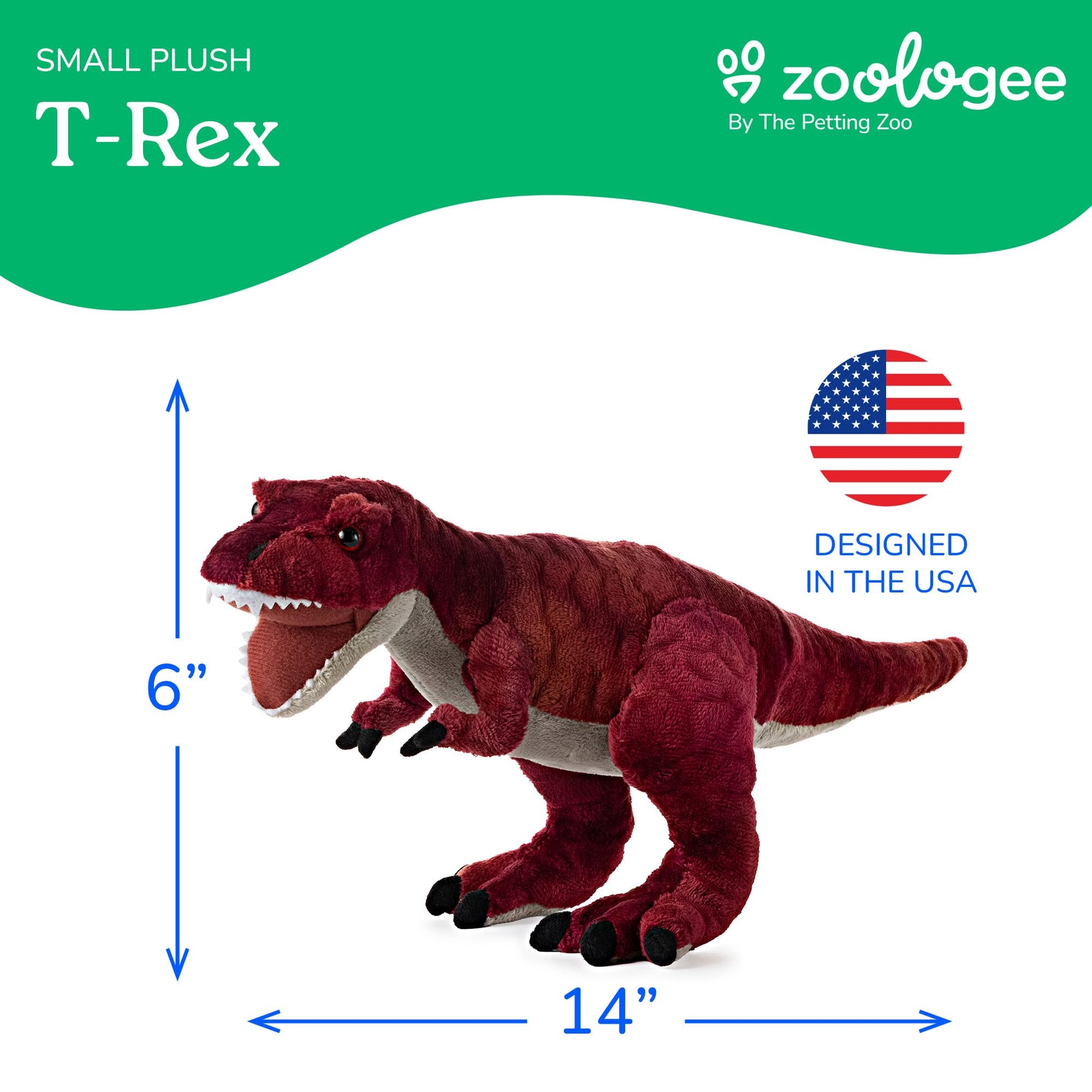 The Petting Zoo T-Rex Dinosaur Stuffed Animal Plushie, Gift for Kids, Dinosaur Animals, Red T-Rex Dinosaur Plush Toy 15 inches