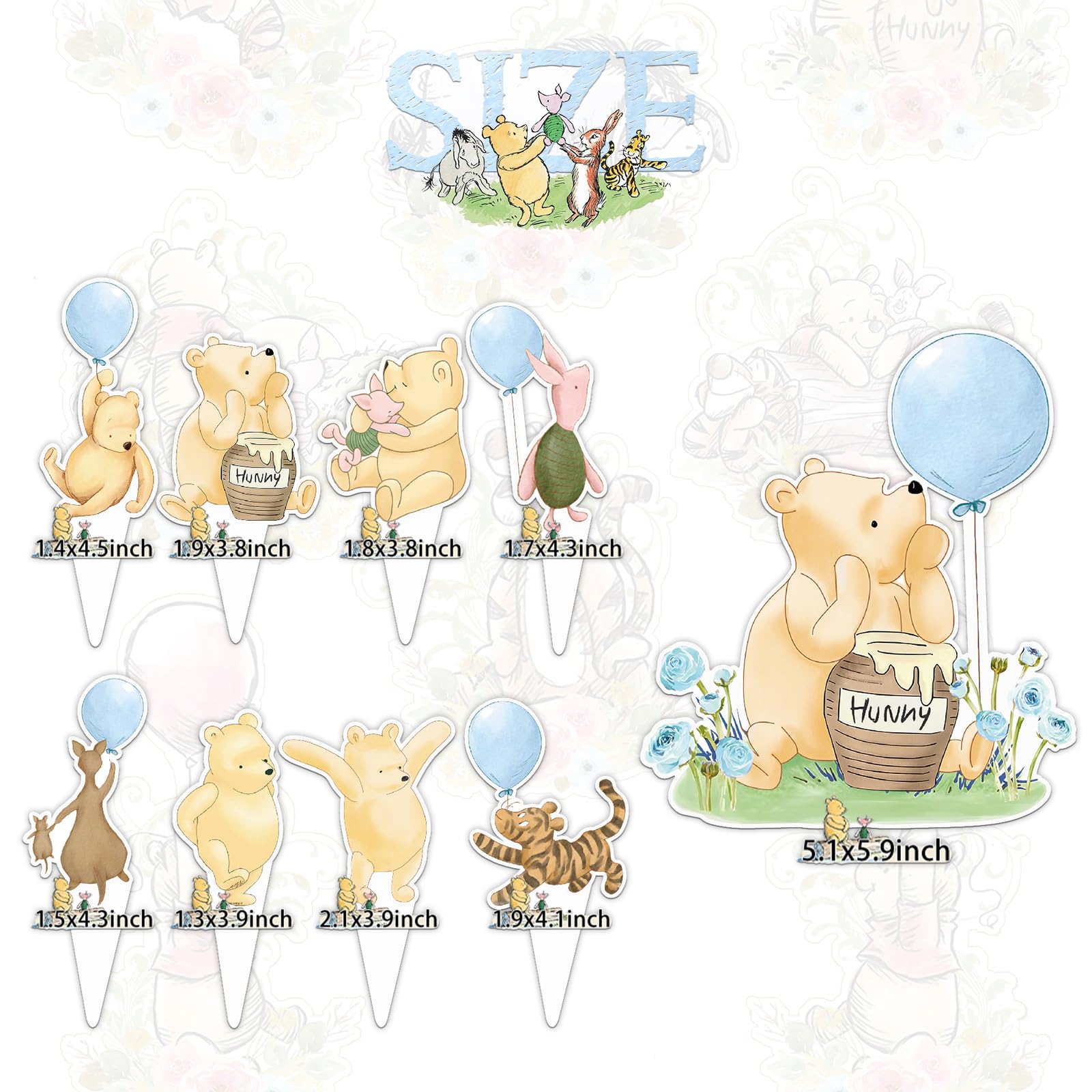 Winnie Cake Topper with Cupcake Toppers for Baby Shower Decorations for Boys Winnie Cake Cupcake Decorations Birthday Party Supplies 25Pcs