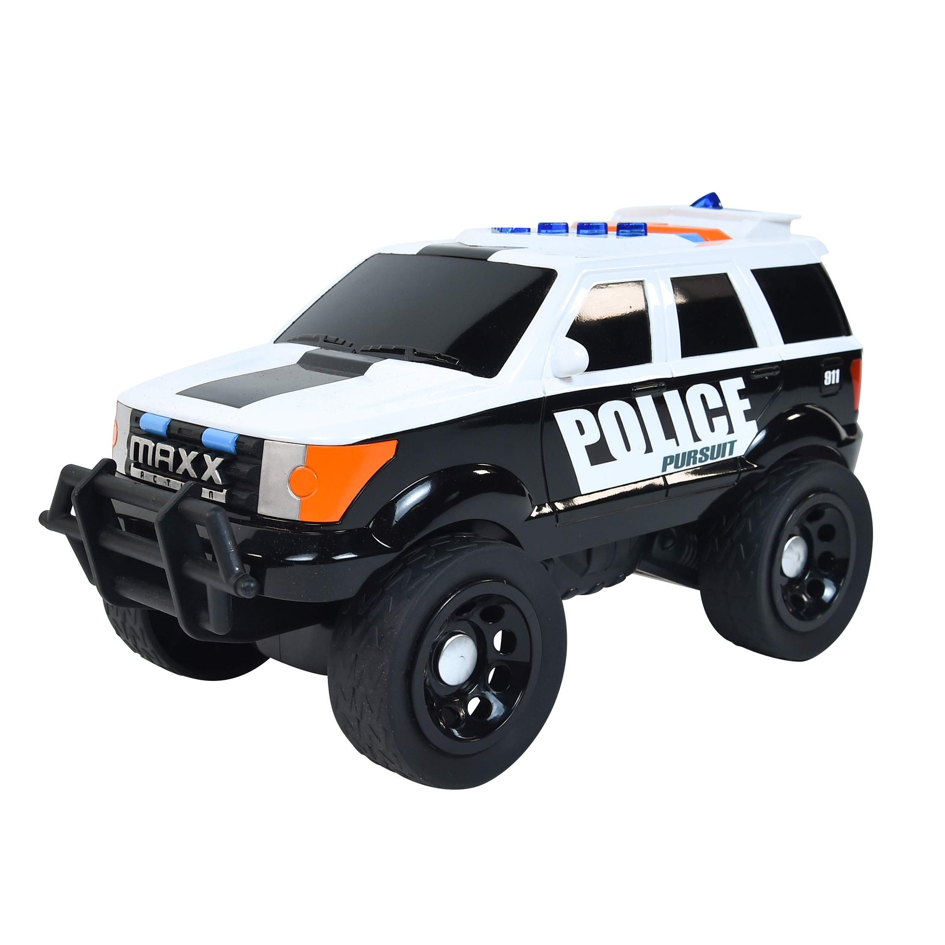 Sunny Days Entertainment Maxx Action 12’’ Large Police Car Toy - Siren Sounds and Bright Lights | Motorized Drive and Soft Grip Tires | Rescue SUV