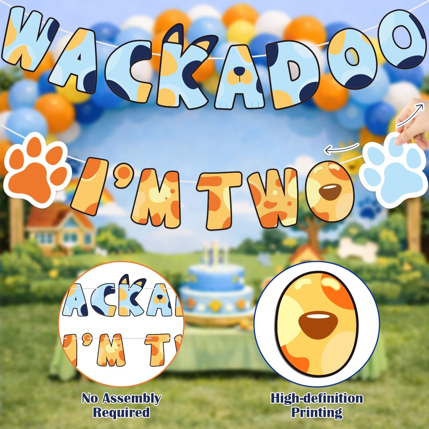 ESKOMIO 2nd Birthday Party Banner Blue Dog Birthday Themed Party Decoration Supplies Banner for Boys and Girls