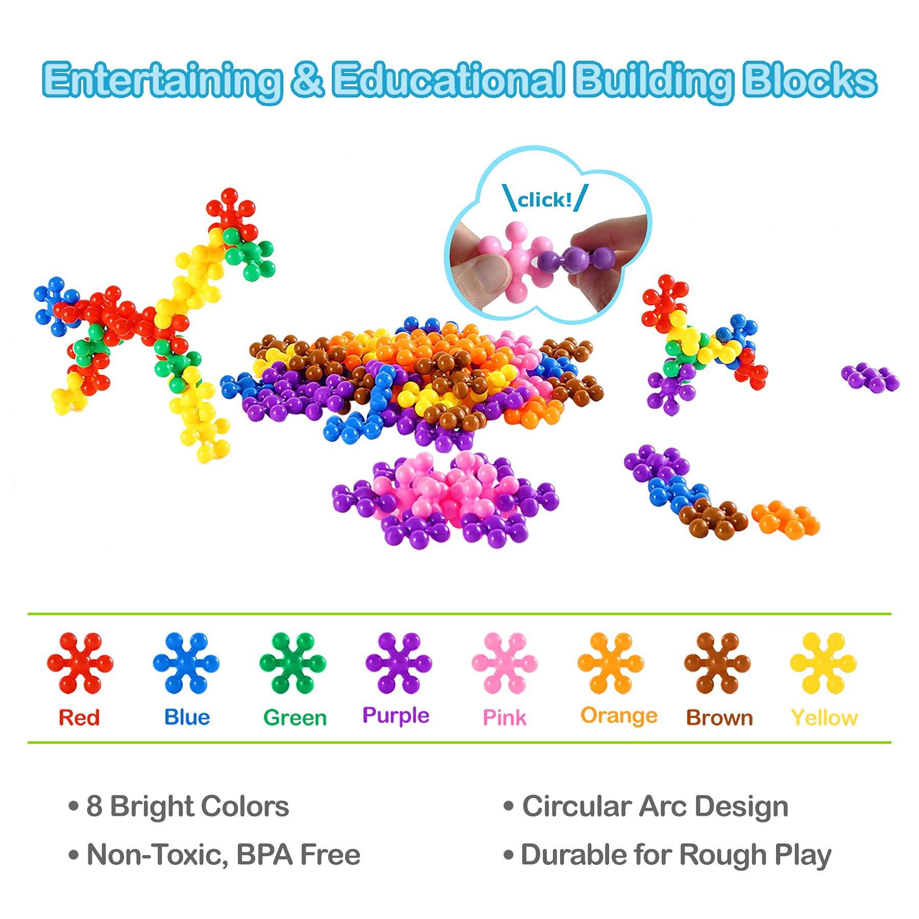 Chichalk Clip Connect 120 Piece Building Blocks | Diameter 1.26", STEM Building Toys Set Kindergarten Math Manipulatives for Kids Boys Girls