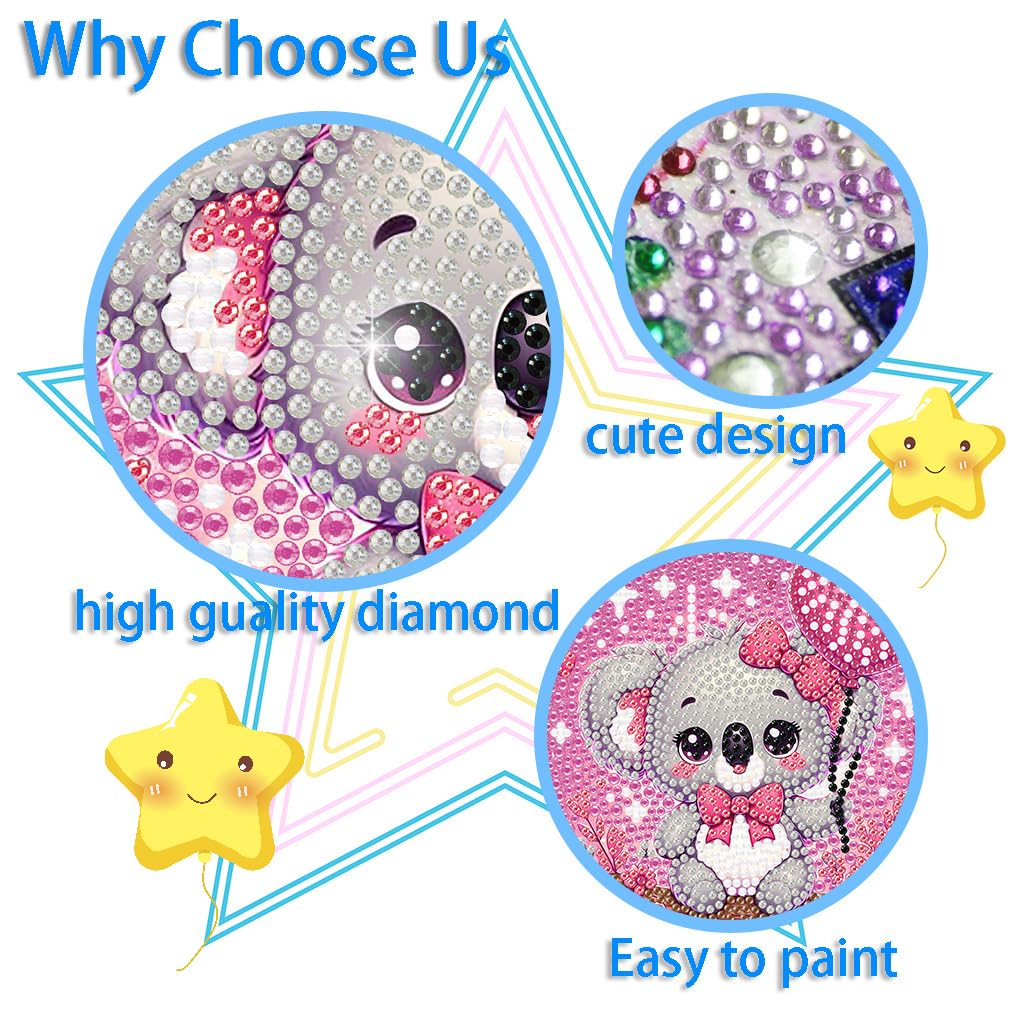 FQOVKYN 4Pcs 5D Cute Animals Diamond Art Kits for Kids, DIY Diamond Art Painting Mosaic Kits for Adults Beginner, Full Drill Small Diamond Gem Art