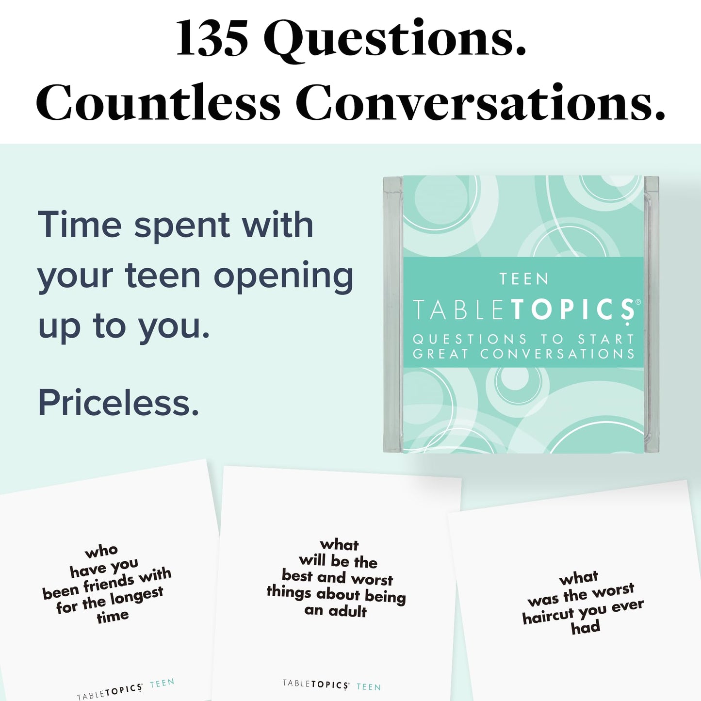 TableTopics Teen Conversation Cards for Teenagers with Their Family & Friends, 135 Fun Questions for Connection at Dinnertime, Hangouts, Game Night