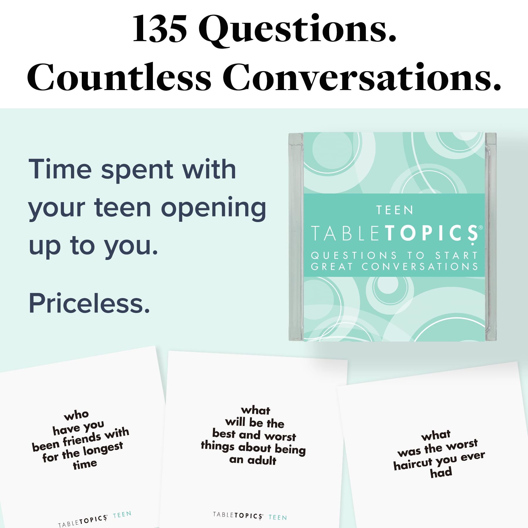 TableTopics Teen Conversation Cards for Teenagers with Their Family & Friends, 135 Fun Questions for Connection at Dinnertime, Hangouts, Game Night