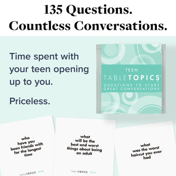 TableTopics Teen Conversation Cards for Teenagers with Their Family & Friends, 135 Fun Questions for Connection at Dinnertime, Hangouts, Game Night