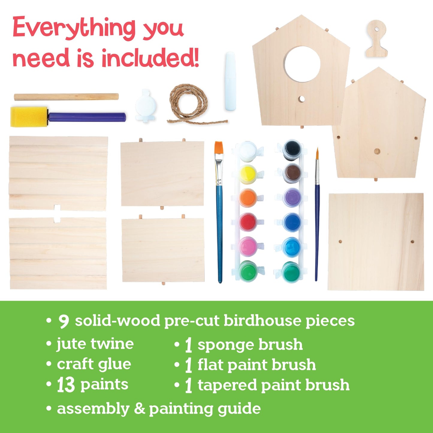 MindWare Make Your Own Birdhouse Kit - Wood Art Kit for Kids - Includes Pre-Cut Wood Pieces and Art Supplies to Assemble and Paint Your Own Bird House