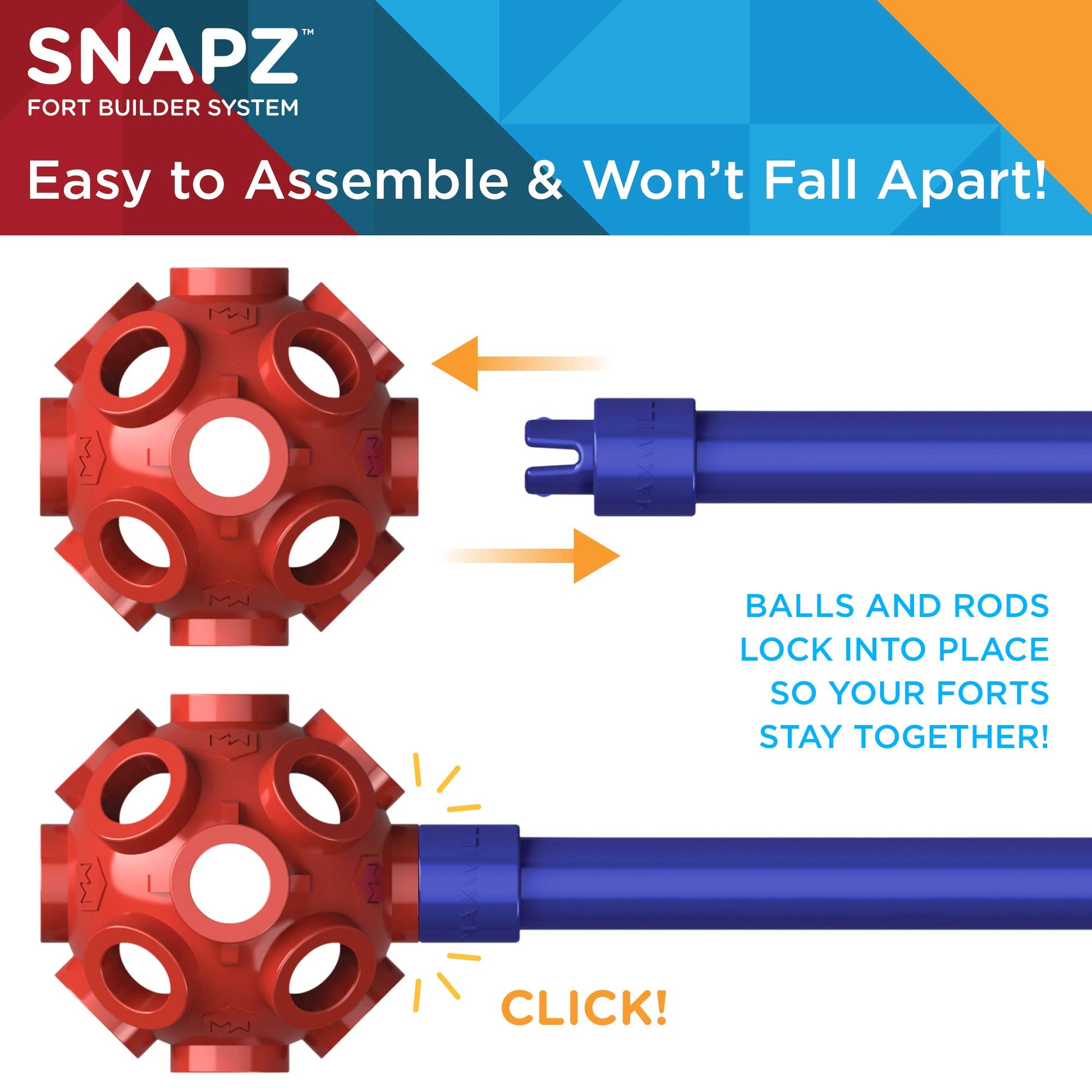 SNAPZ Ultimate Fort Builder Kit for Kids 8-12 - Sturdy Fort Building Kit for Kids 4-8 - Make & Build Ball & Stick Fort Set - Indoor STEM Tent Fort