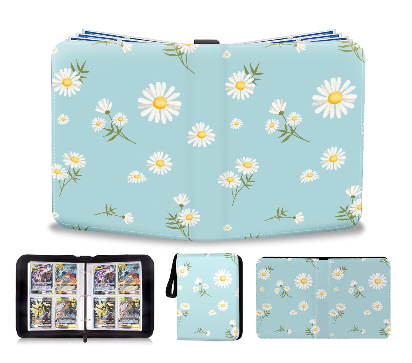 Trading Card Binder 400 Pockets, 50 Pages 4 Pocket Premium Card Album Folder with 50 Double-Sided Removable Sleeves, Zipper Carrying Card Storage Case