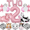 19 PCS Farm Animal Theme Party Balloons, Farm Cow Print Sheep Pig Donkey Mylar Foil Balloons Baby Shower Boy Girl 2nd Birthday Party Decor Supplies