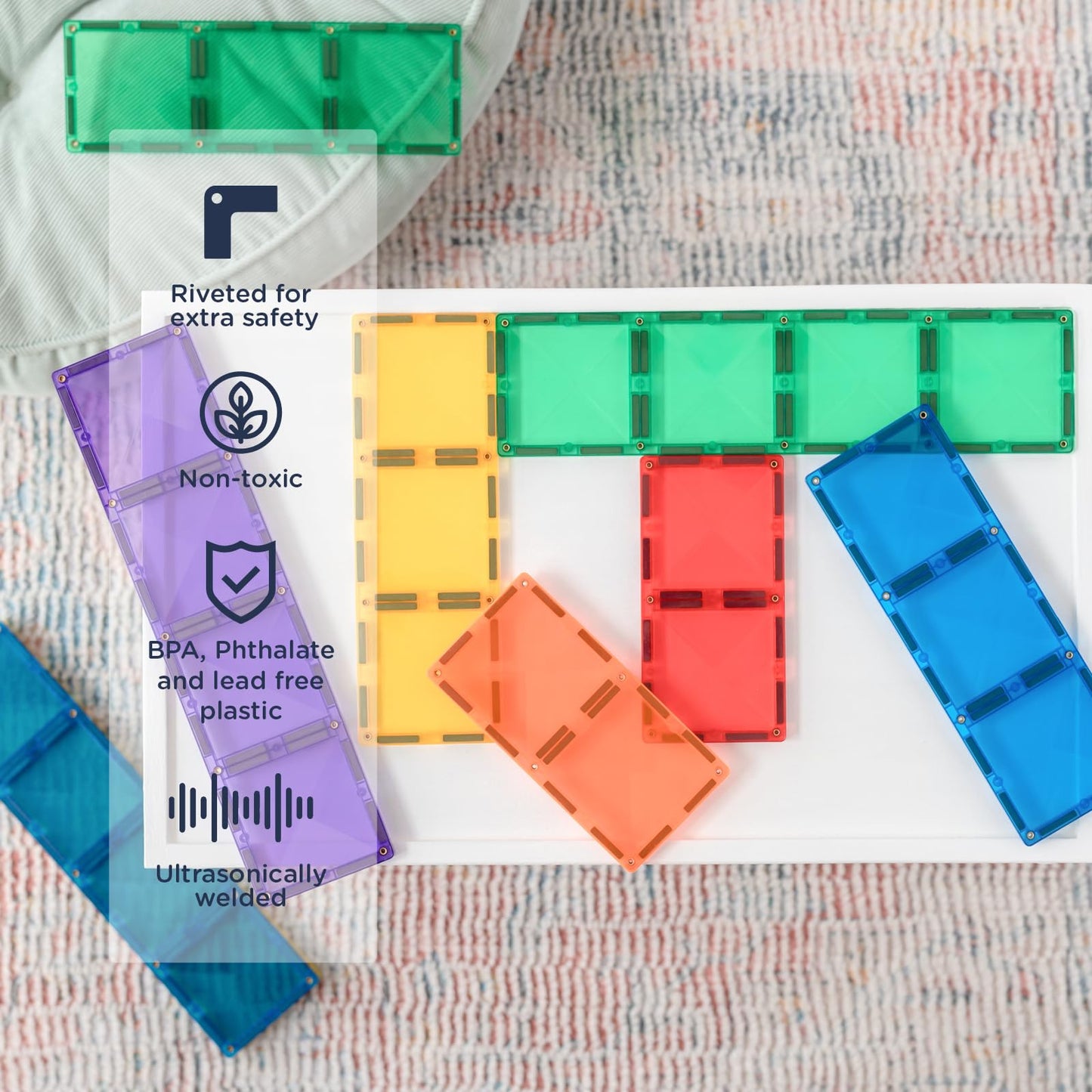 CONNETIX Magnetic Tiles Rainbow Rectangle Pack, 18 Pieces