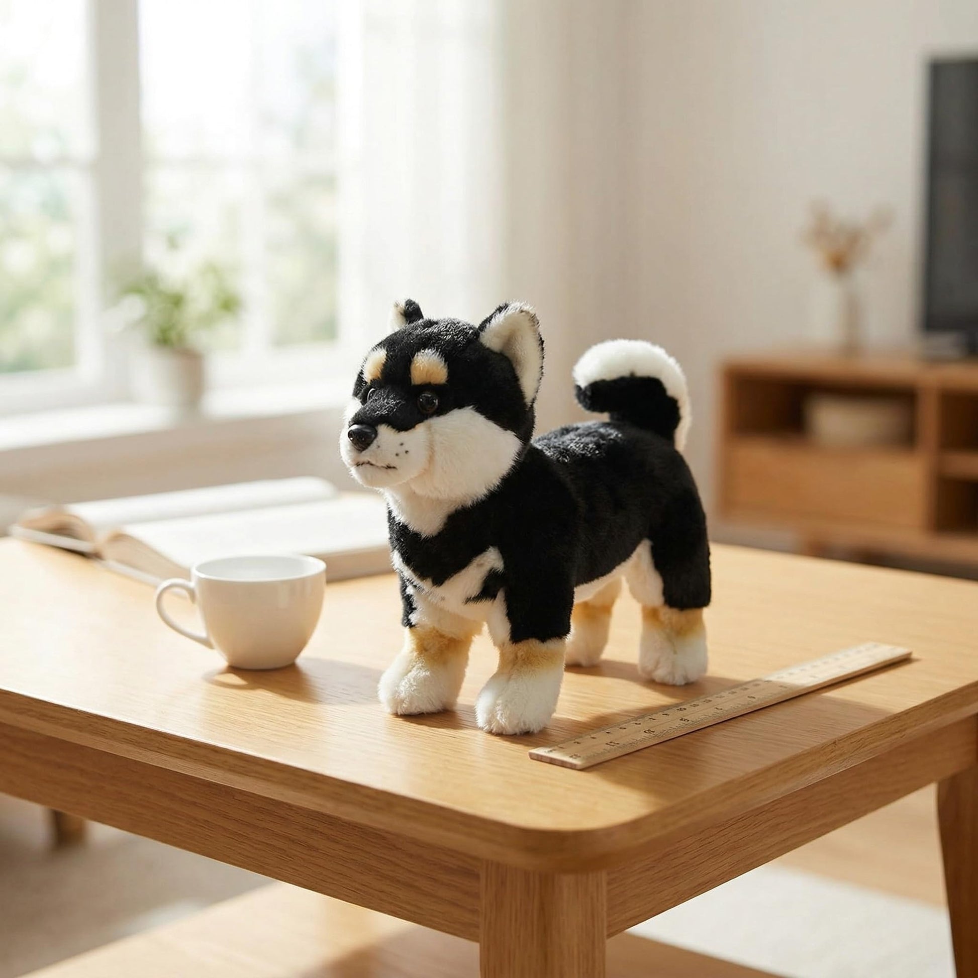 ZHONGXIN MADE Realistic Black Shiba Inu Dog Plush Toy - Simulation Black 11" Standing Shiba Inu Pet Dog Stuffed Animal Puppy Toy, Gift Toys for Kids