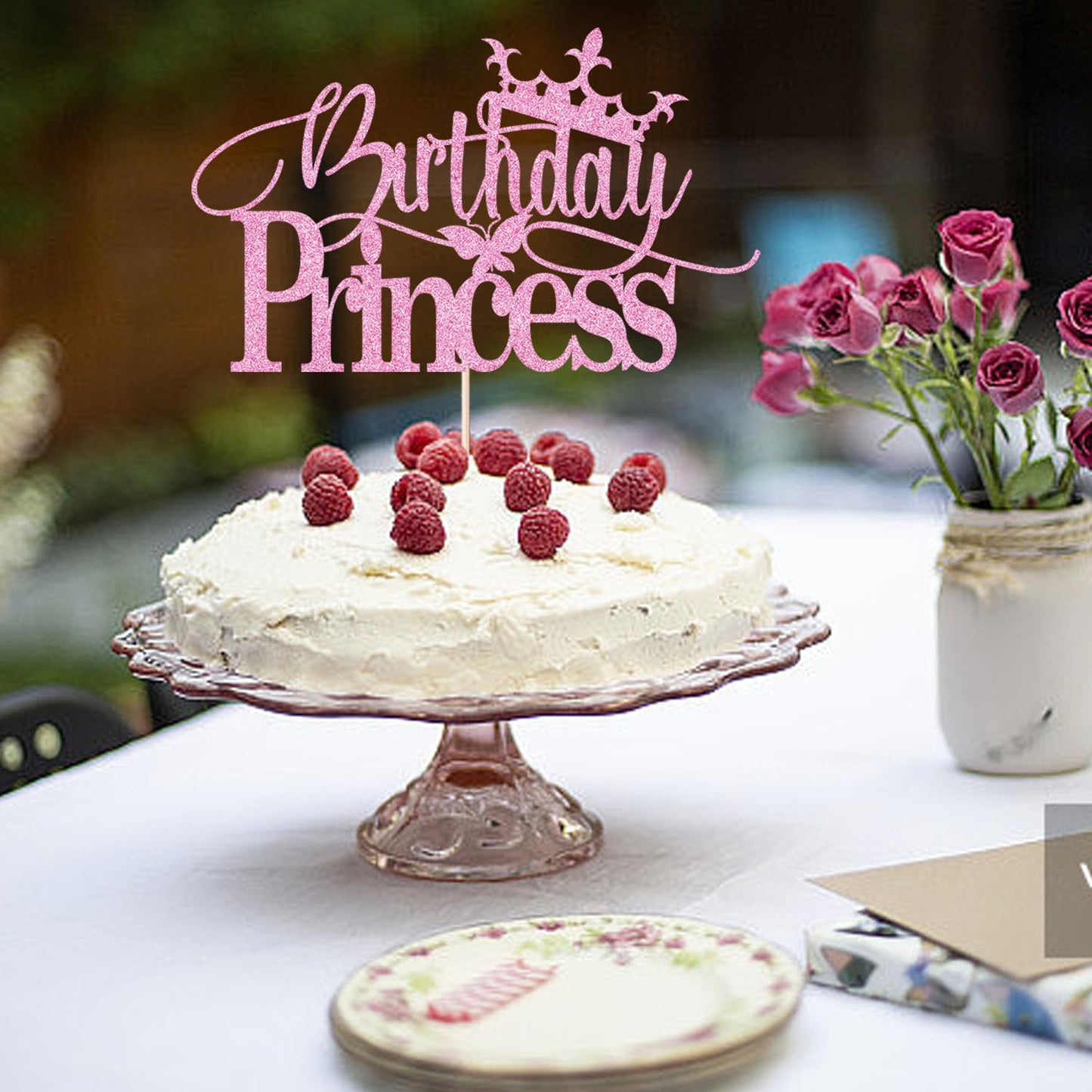 Dcokska Birthday Princess Cake Topper, Pink, Glitter Crown-