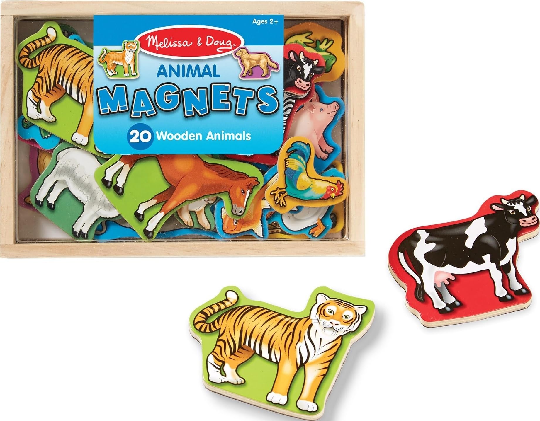 Melissa & Doug Wooden Animal Magnets Set (20 Pieces) - Farm, Zoo & Pet Fridge Magnets in Storage Box - Montessori Preschool Learning Toys for Toddlers