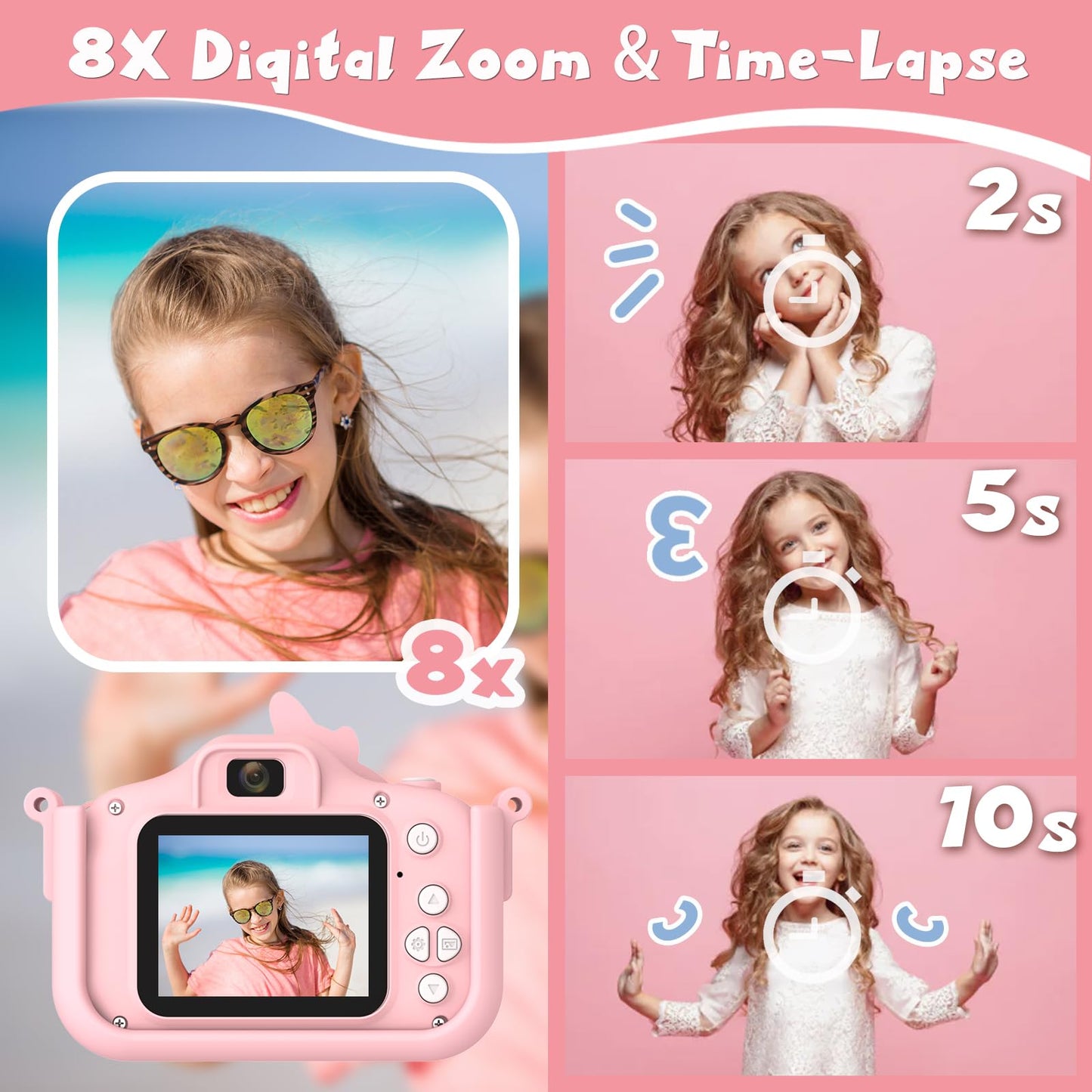 Kids Camera for Girls, HD Selfie Toddler Camera, Christmas Birthday Toys for Girls Age 3-12 Years, Kid Digital Camera with 32GB Card, Cute Princess
