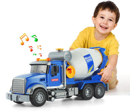 ANJARU Big Cement Mixer Truck Toys Engineering car Lights Sounds,Friction Powered Push car?Go Construction Vehicles Toddlers Boys Toy and Girl Gift