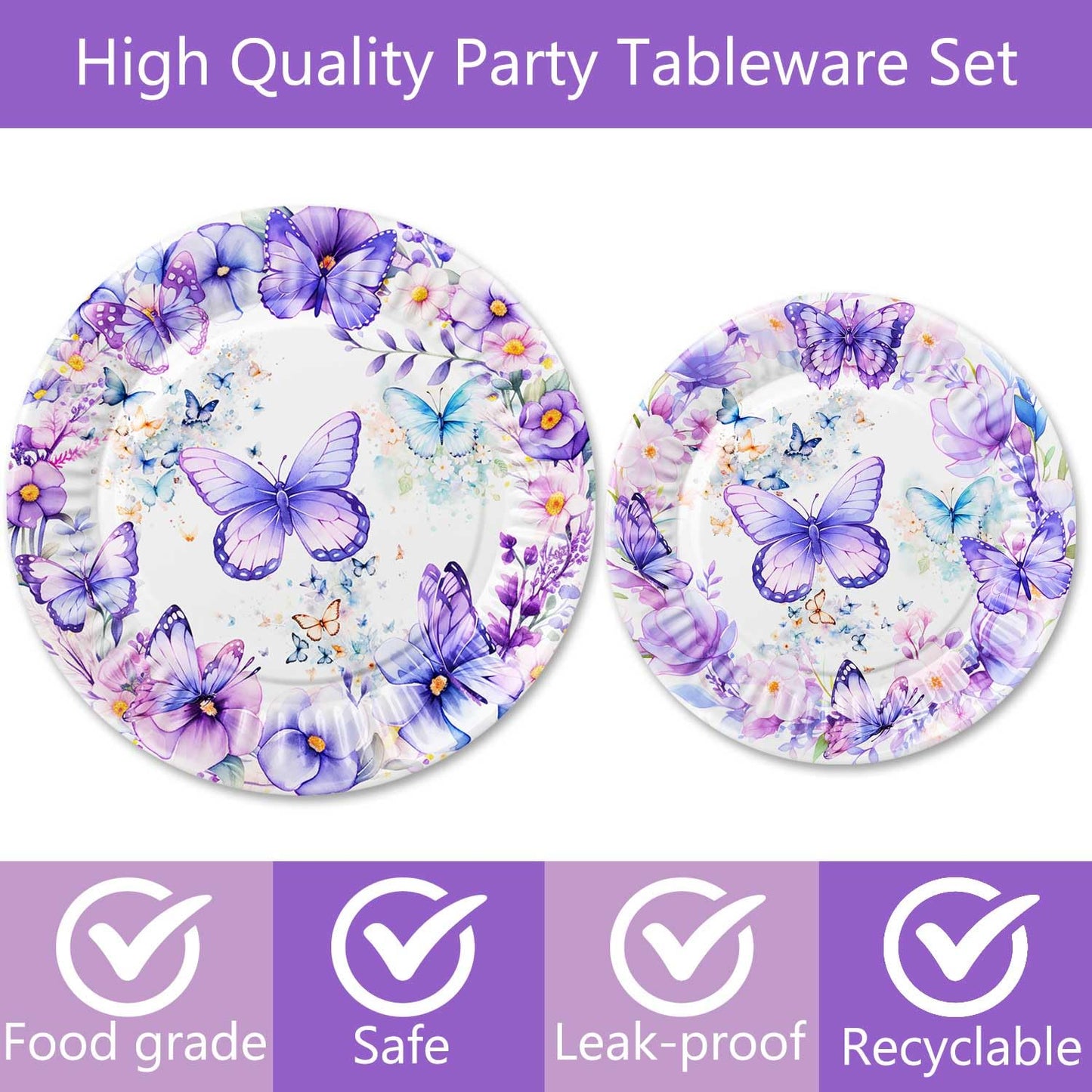 40 Pcs Butterfly Birthday Decorations Party Plates Spring Butterfly Disposable Paper Plates 4 Designs Tableware for Butterfly Theme Girls Baby Shower