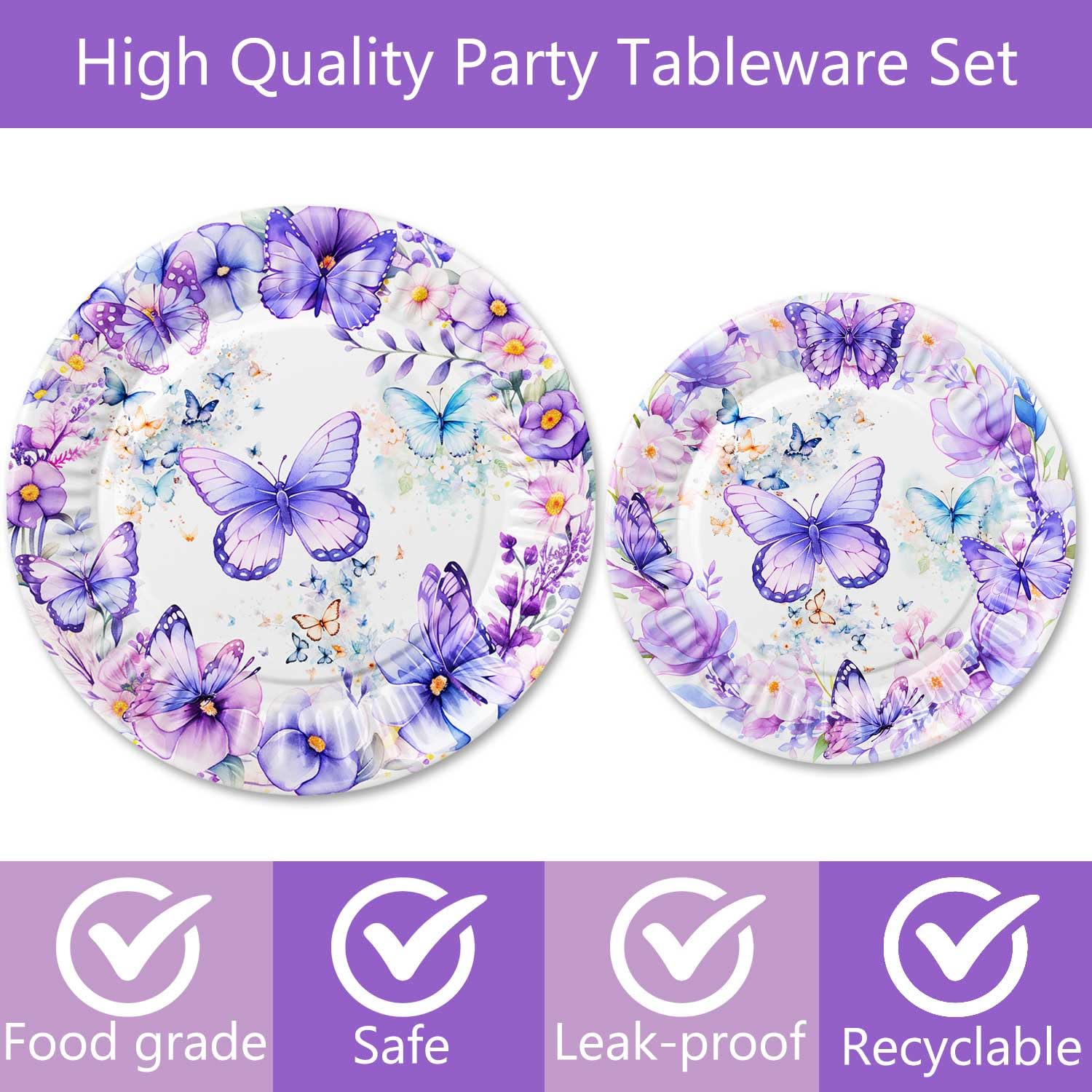 40 Pcs Butterfly Birthday Decorations Party Plates Spring Butterfly Disposable Paper Plates 4 Designs Tableware for Butterfly Theme Girls Baby Shower