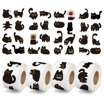 DSjuedui Black Cat 4 Roll Stickers - 2000Pcs Funny Cute Cartoon Meme Decorative Decals for Girls Boys Water Bottles Guitar Skateboard Laptop Kids