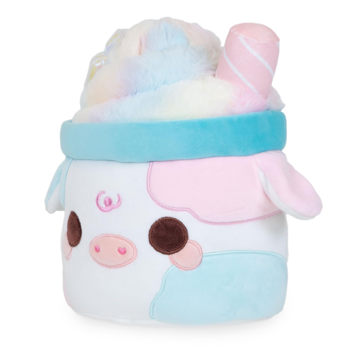 Cuddle Barn PlushGoals - Cotton Candy Mooshake | Super Soft Cute Kawaii Pink Blue Pastel Cow Dessert Drink Collectible Plush Toy, 11 inches